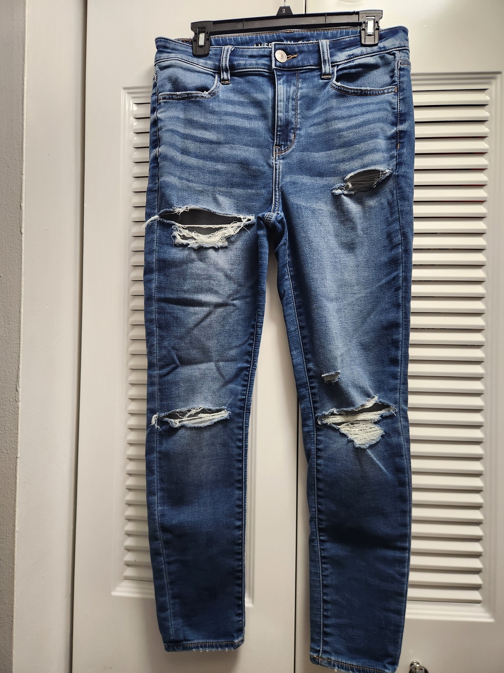 American Eagle Hi-Rise Jegging Distressed Jeans Size 10 Regular Stretch Denim